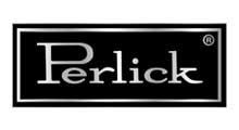 A black and silver logo for perlick on a white background.