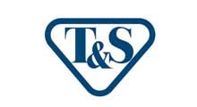 The logo for t & s is a blue triangle with the letters t & s on it.