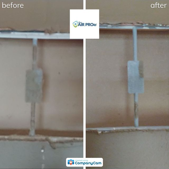 Comparison of a wall repair before and after, showing a repaired electrical conduit.