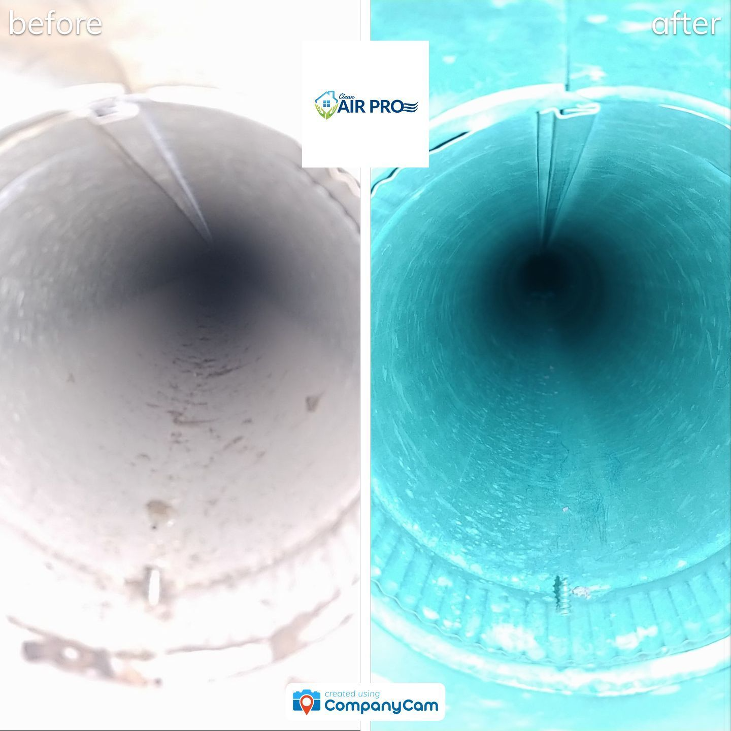 Comparison of a pipe interior before and after cleaning. The 