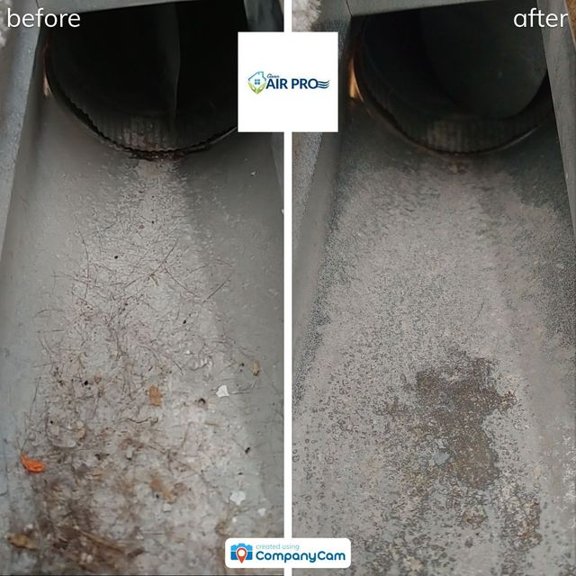 Before and after comparison of an air duct cleaning. The 