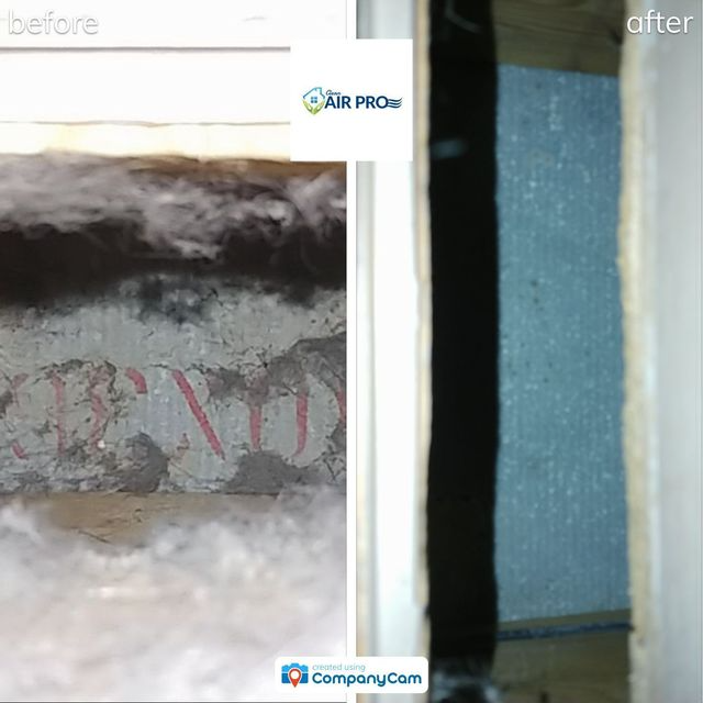 Comparison of before and after wall insulation: left shows old insulation, right shows new.