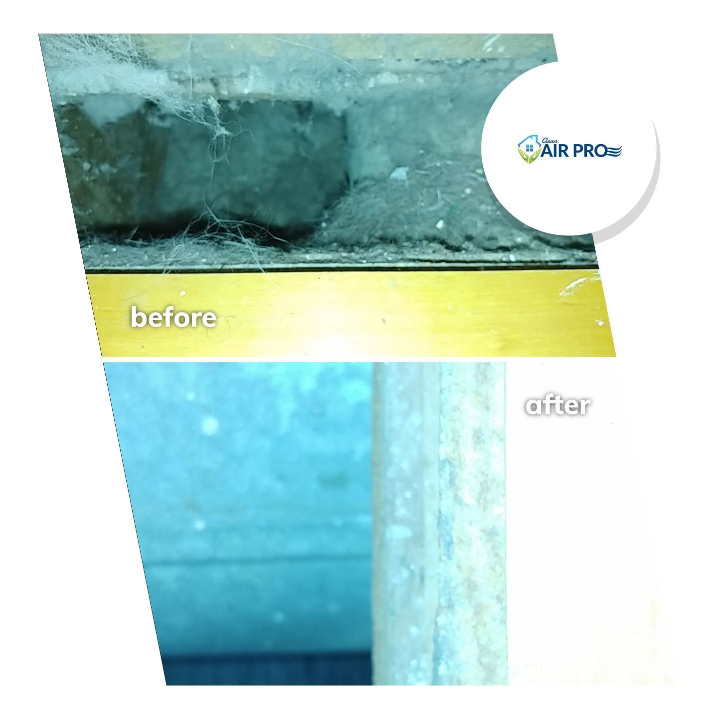 Comparison of before and after cleaning of a window frame, showing removal of grime and cobwebs.