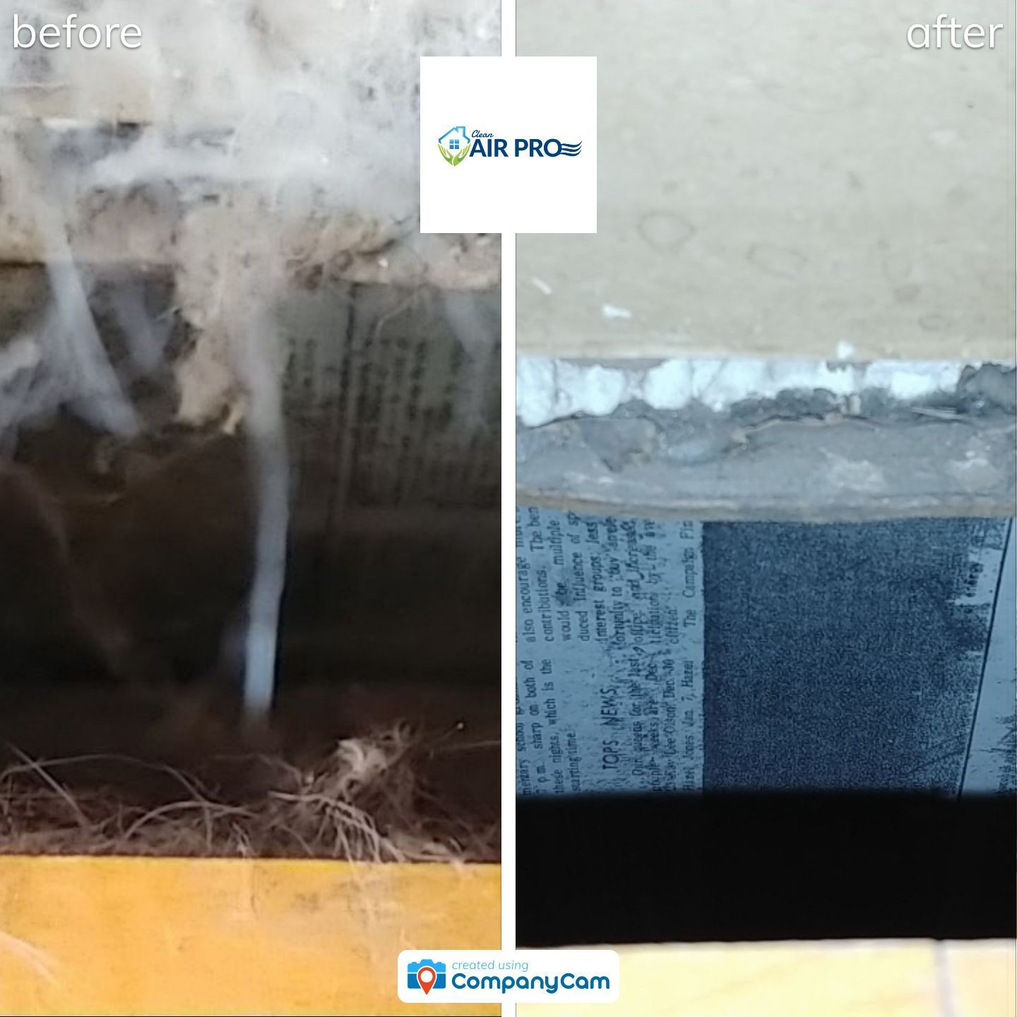 Comparison of a dirty air duct 