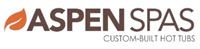 Aspen Spas logo with a leaf icon, text 