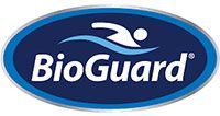 BioGuard logo: swimmer silhouette in blue water over dark blue oval with white text.