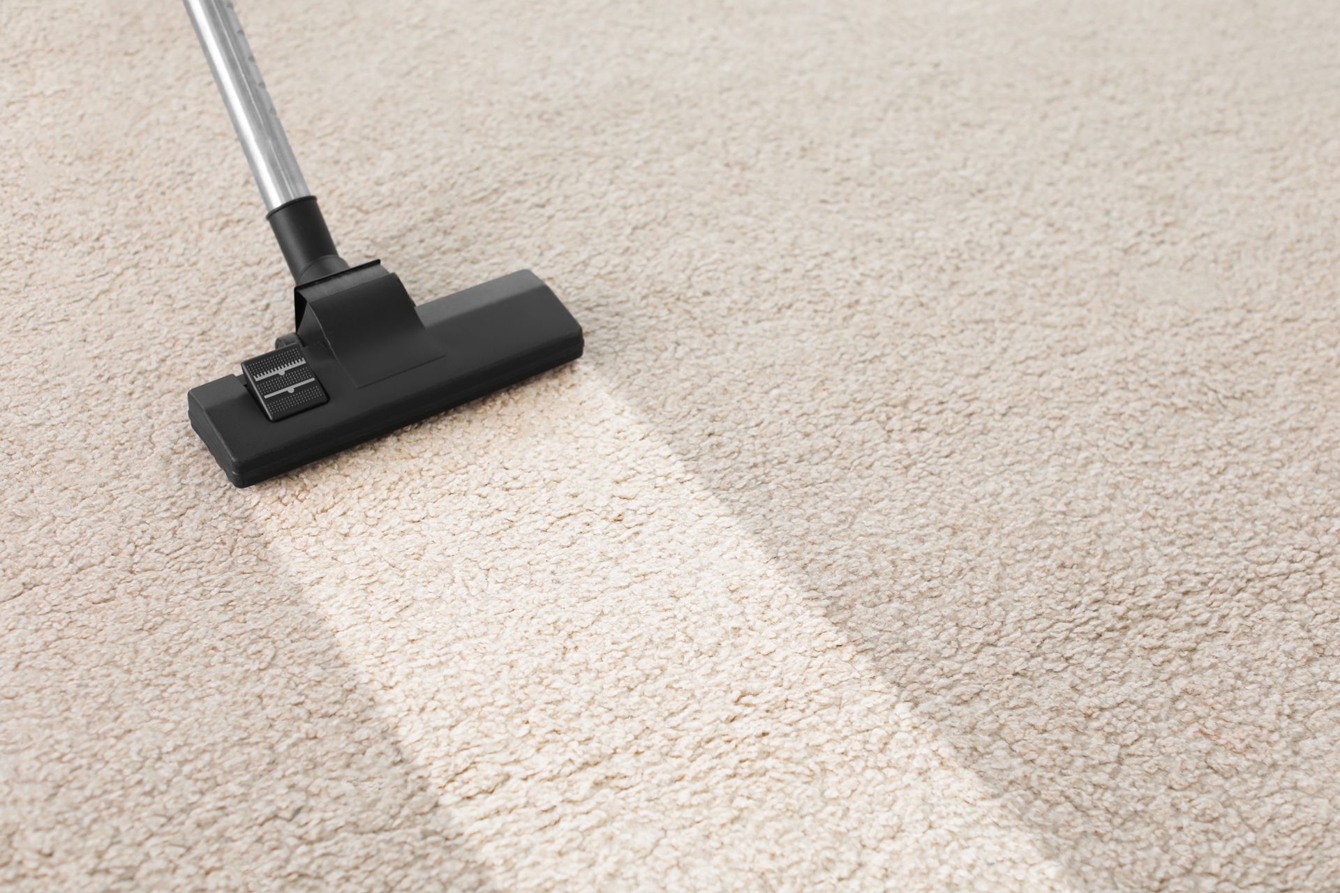 A vacuum cleaner is cleaning a carpet in a room.