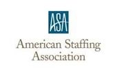 Logo for the American Staffing Association. Blue square with 