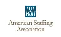 Logo for the American Staffing Association. Blue square with 