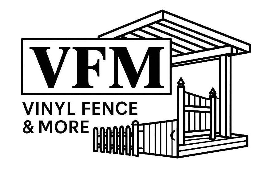 Logo for "Vinyl Fence & More" with initials "VFM" inside a rectangle; shows a gate, fence, and gazebo.
