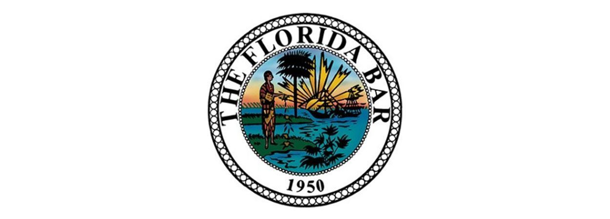 The Florida Bar logo: a circle with the words THE FLORIDA BAR 1950 surrounding a scene of a figure standing on land near water.