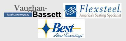Logos for Vaughan-Bassett, Flexsteel, and Best Home Furnishings.