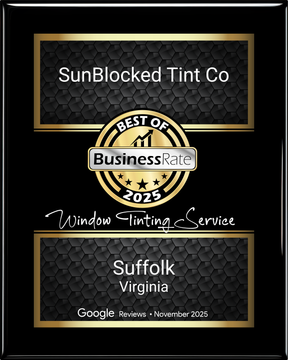Award plaque for SunBlocked Tint Co.: Best of Business Rate 2025