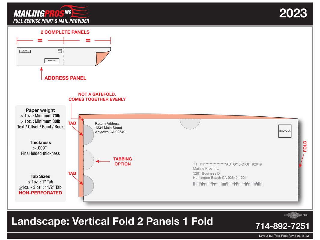 Diagram of an envelope with instructions for a vertical fold, with address and postal markings, and details about the fold.