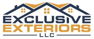 The logo for exclusive exteriors llc is a house with a roof.
