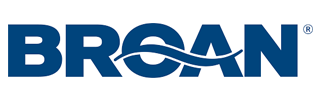 Broan logo with blue text, a flowing wave graphic, and a registered trademark symbol.