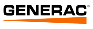 Generac logo: Black text with orange angled line. 