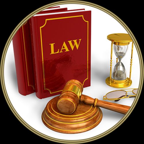 Law books and a gavel