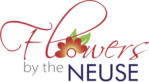 Logo reading &ldquo;Flowers by the Neuse&rdquo; in red, green, and purple floral script