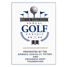 BJC St. Charles County Annual Golf Classic logo with a golf ball, flags, and blue text on a white background