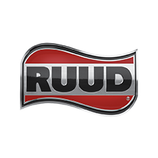 RUUD logo in red, black, and silver with a wavy border