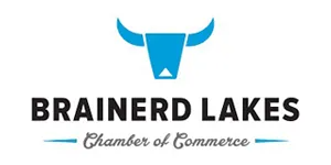 Brainerd Lakes Chamber of Commerce logo with blue bull icon and black text