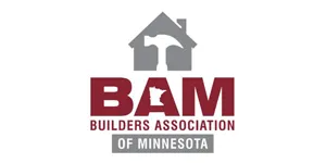 BAM Builders Association of Minnesota logo with maroon text and a gray house icon above it