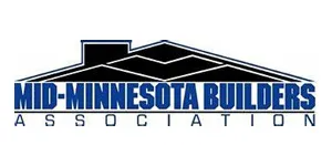 Mid-Minnesota Builders Association logo with blue text and black roofline graphic