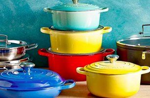 Different colored and sizes kitchenware's