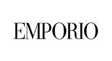 A black and white logo for emporio armani on a white background.