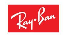 The ray-ban logo is on a red background.