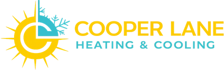Cooper Lane Heating & Cooling logo: sun and snowflake design with text in gold and teal.