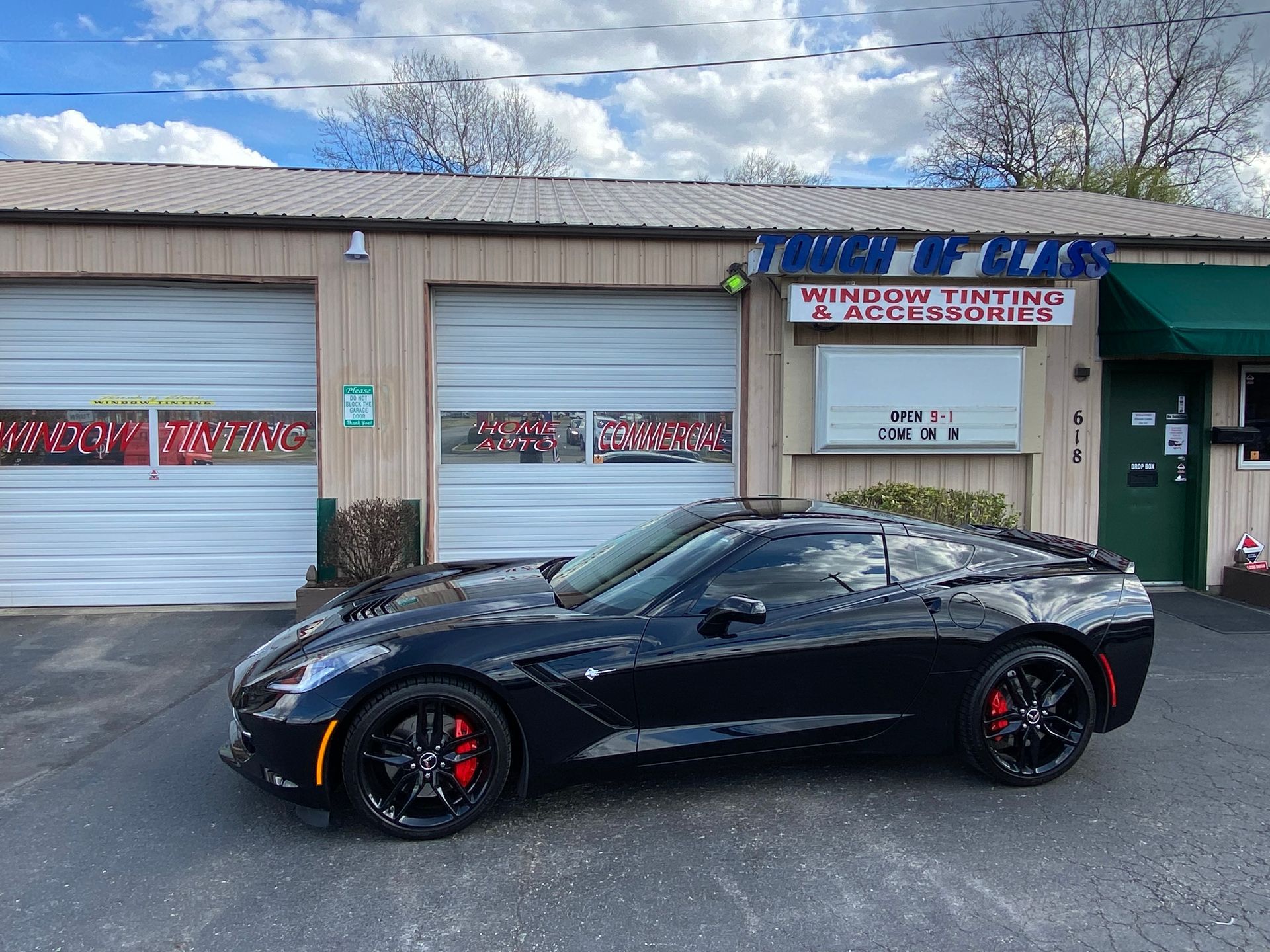 Black sports car window tinting