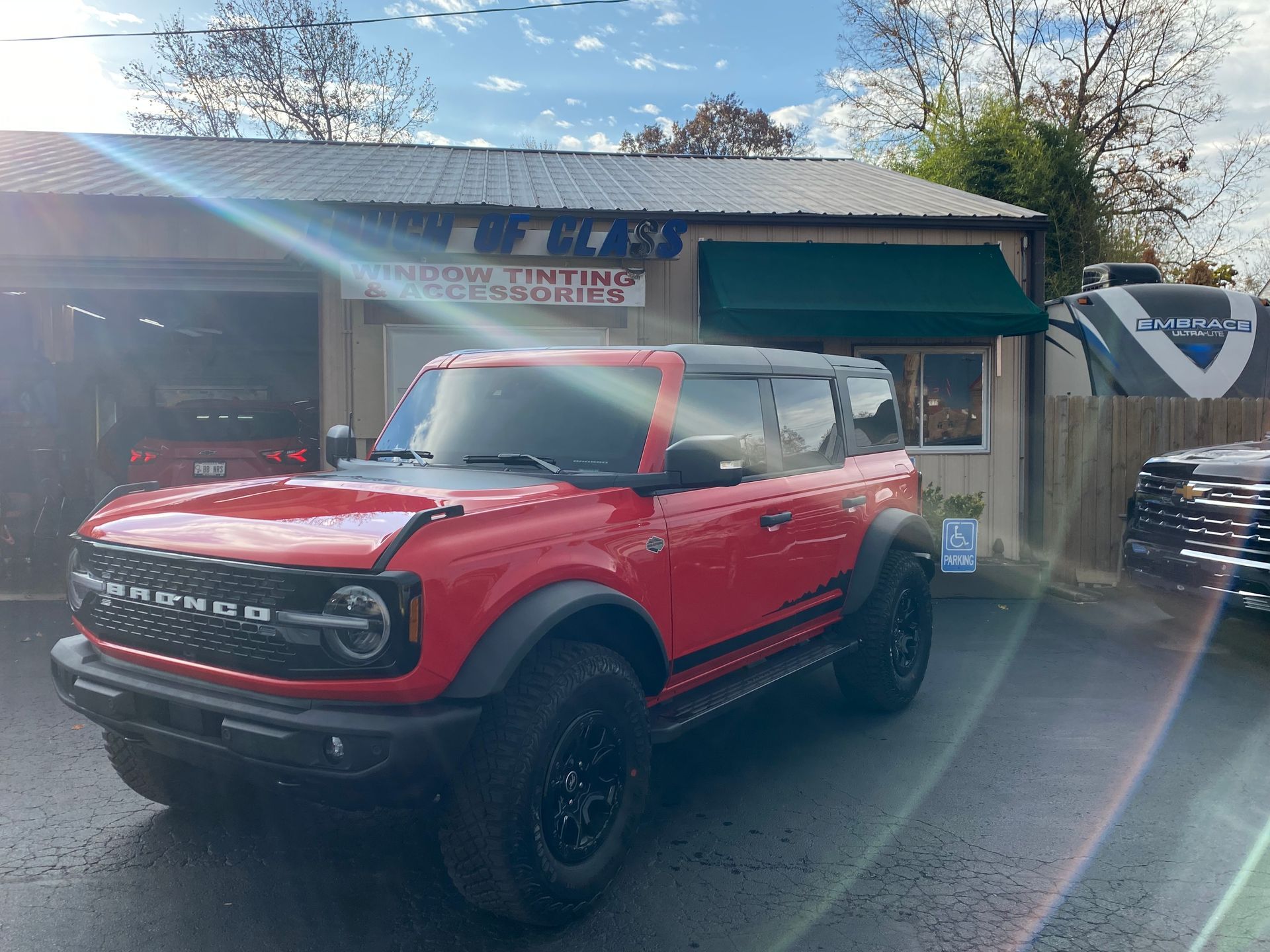 Red car window tinting