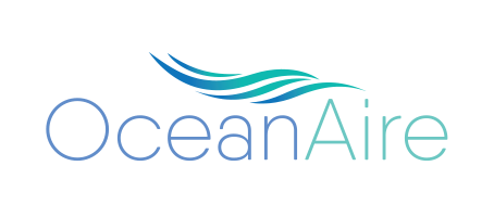 The OceanAire logo with a blue and teal wave graphic above the brand name in a modern, sans-serif font.