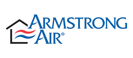 Armstrong Air logo: House outline with red and blue wavy lines,