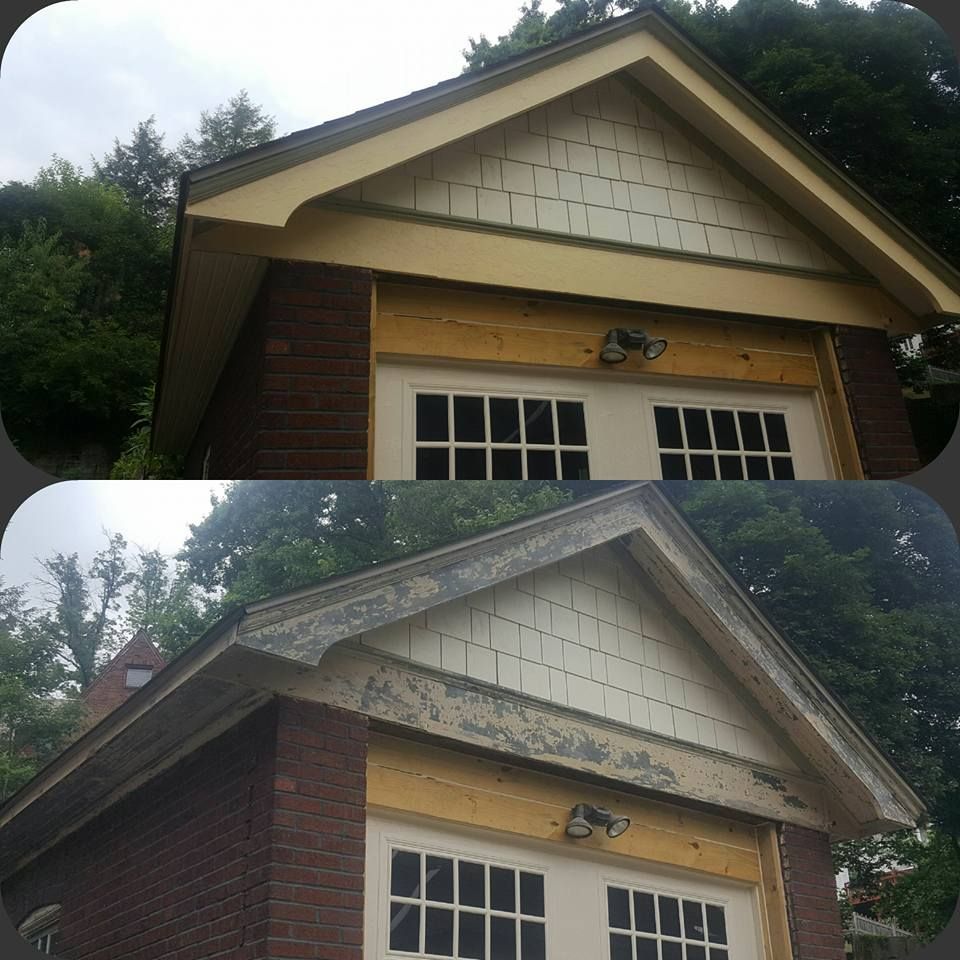 A before and after picture of a garage.