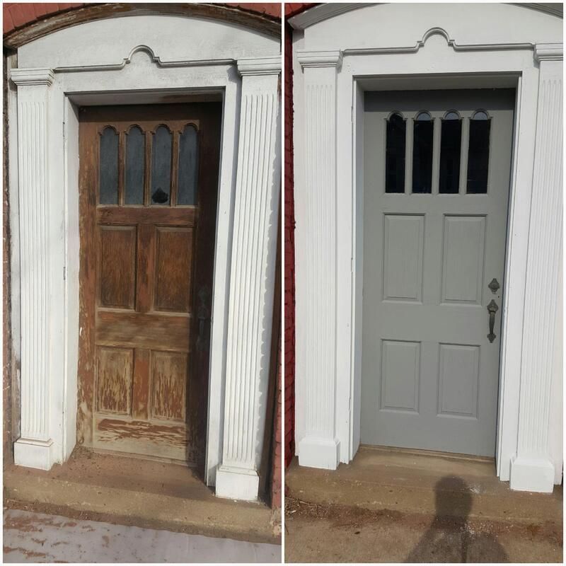 A before and after picture of a door.