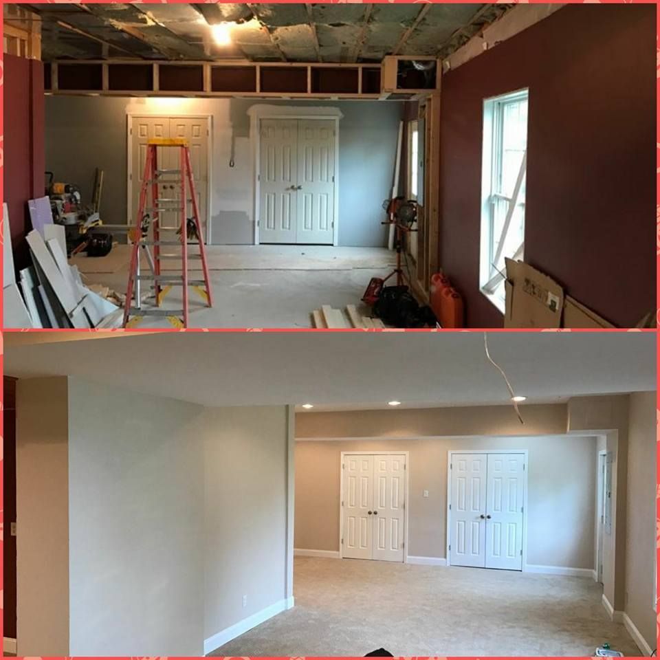 A before and after photo of a room being remodeled.