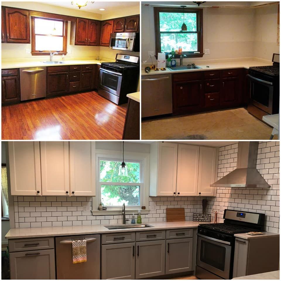 A before and after photo of a kitchen