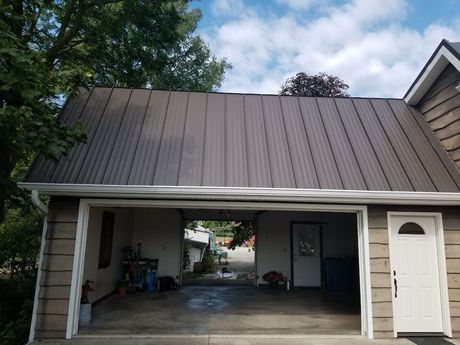 Garage with a metal roof