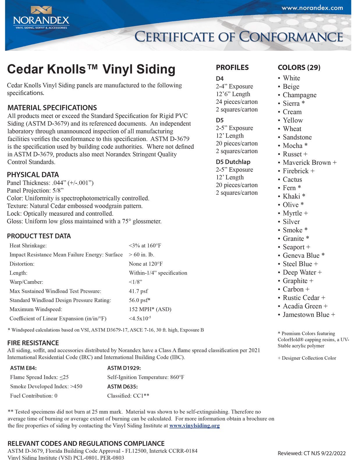 Norandex Cedar Knolls Vinyl Siding Brochure