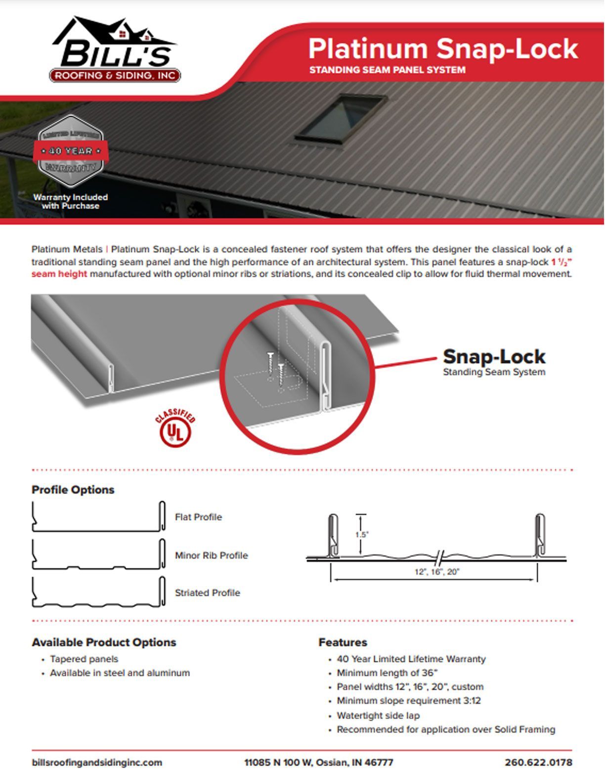 Metal Roofing Platinum Snap Lock Sales Sheet