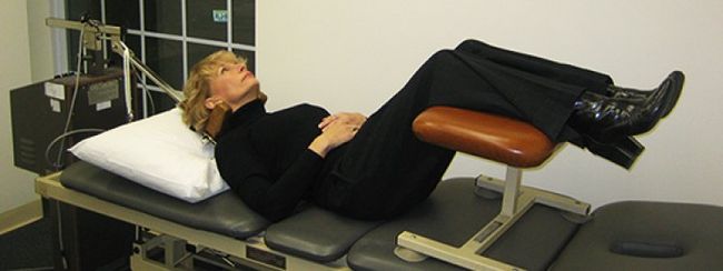 A lady undergoing physical therapy