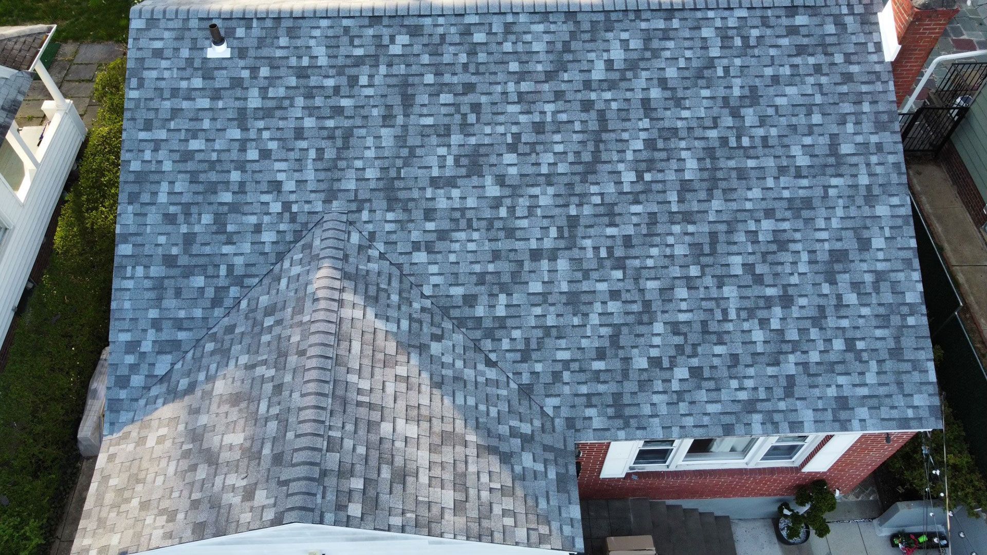 An aerial view of a house roof