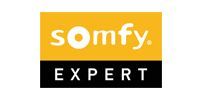 Somfy Expert logo: yellow and black rectangular boxes with the word