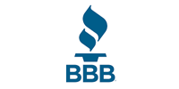 Blue BBB logo with stylized flame icon on a white background