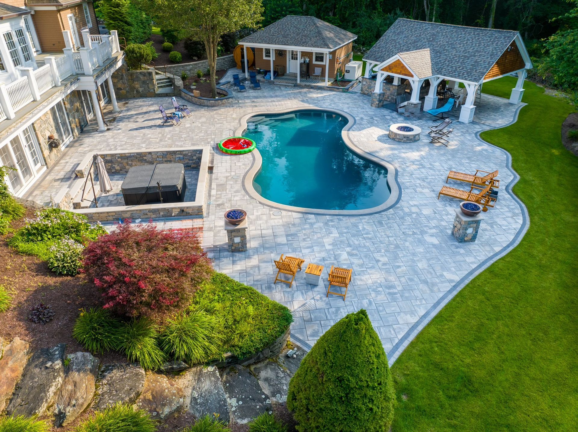 aerial view of pool landscape
