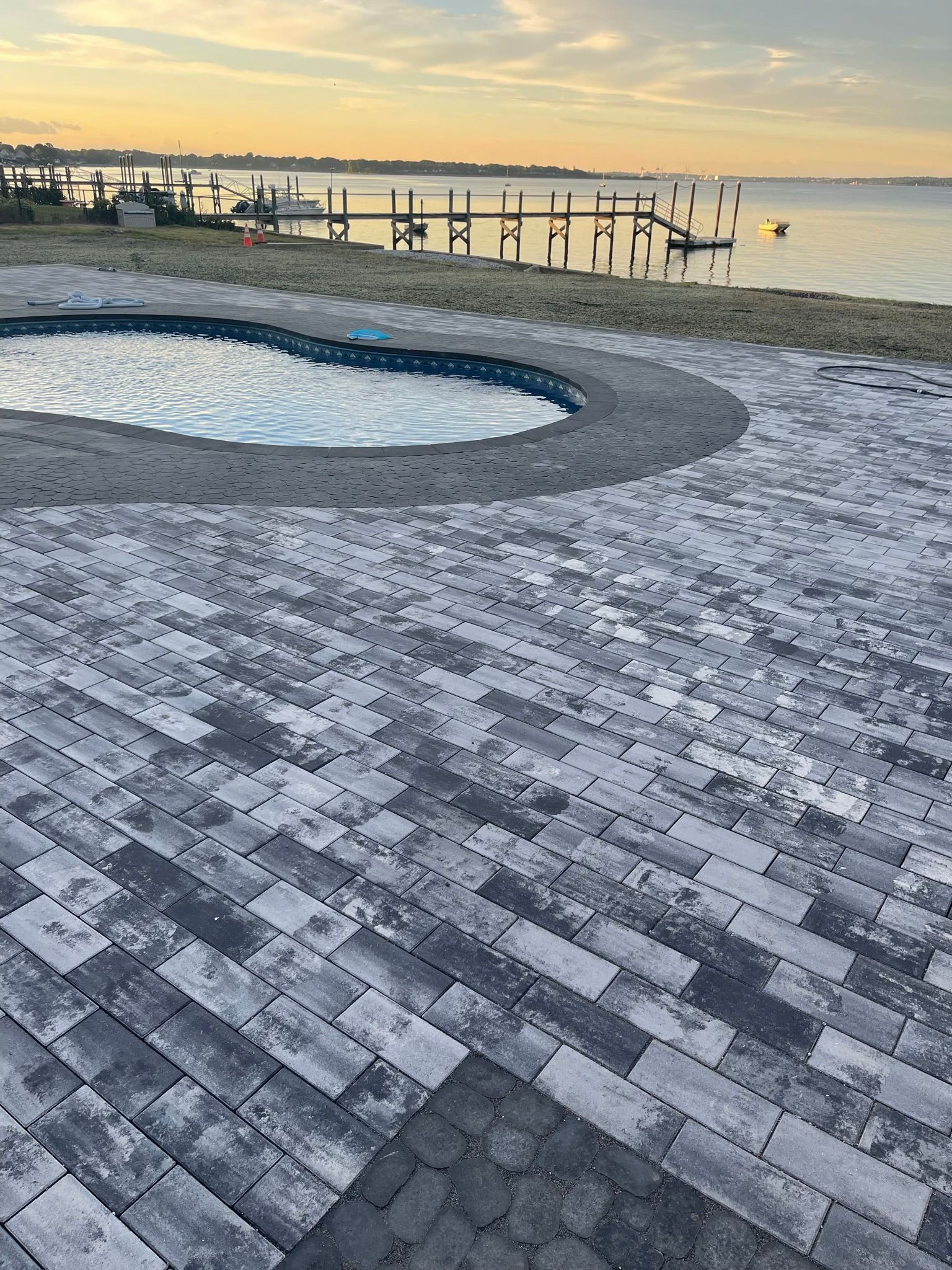 gray stone pool deck