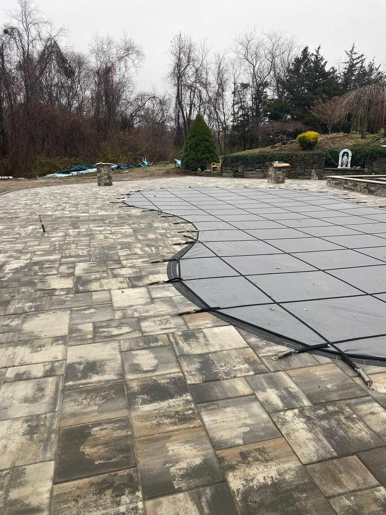 building pool deck with covered pool